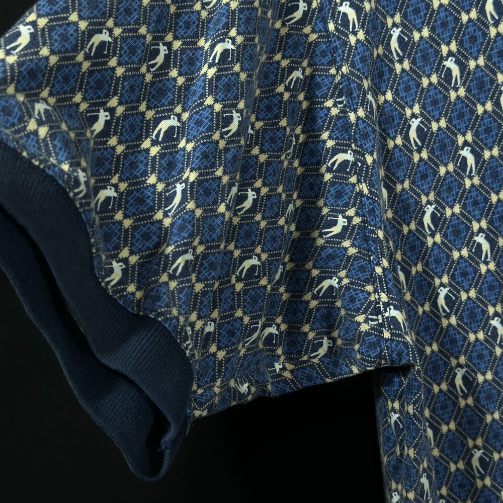 Vintage 80s 90s Farah Golf Polo Shirt‎ Blue Half-Swing Print Mens XL